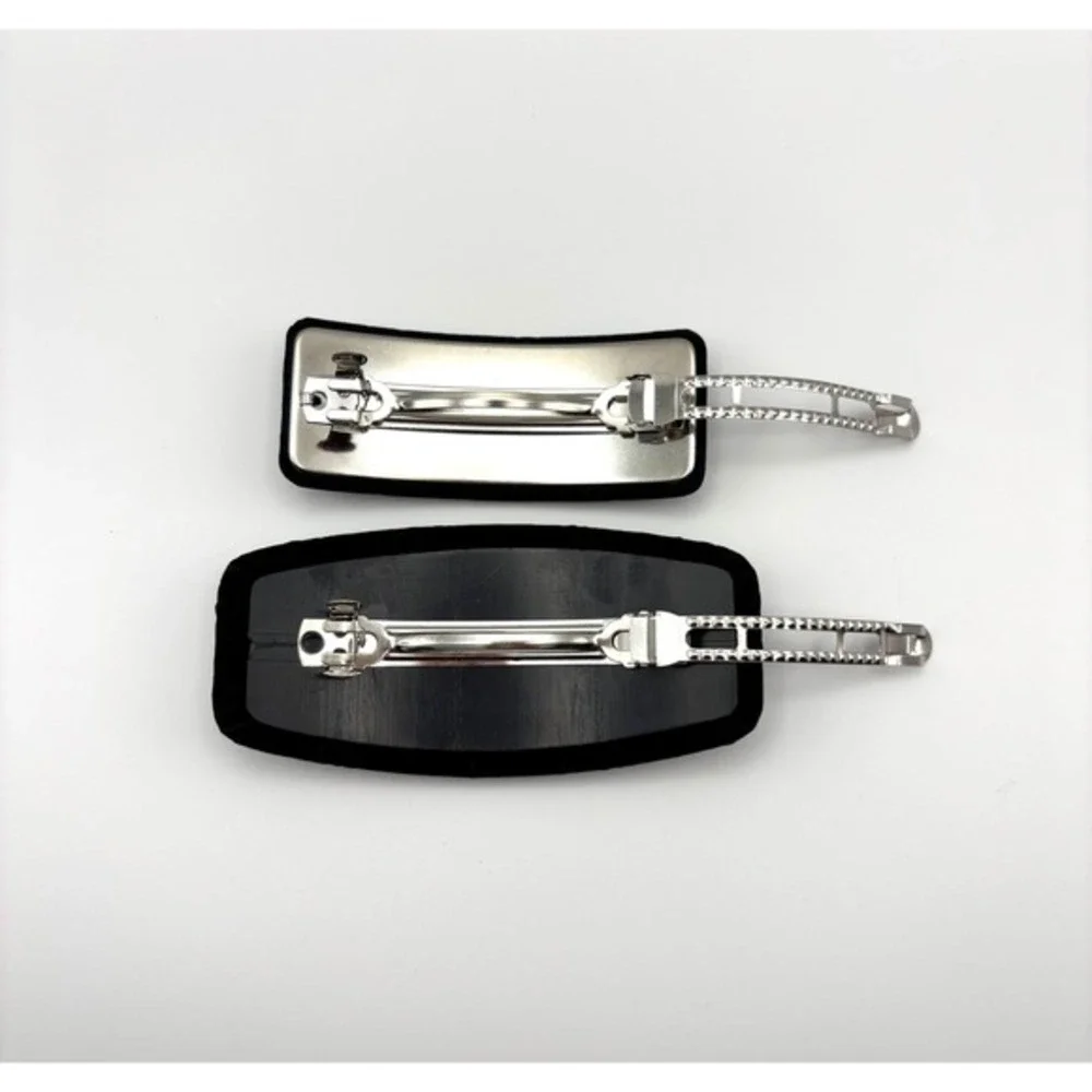 Velvet Black Rectangular Hair Clips Barrettes‎ Minimalist Casual Set of 2 NEW